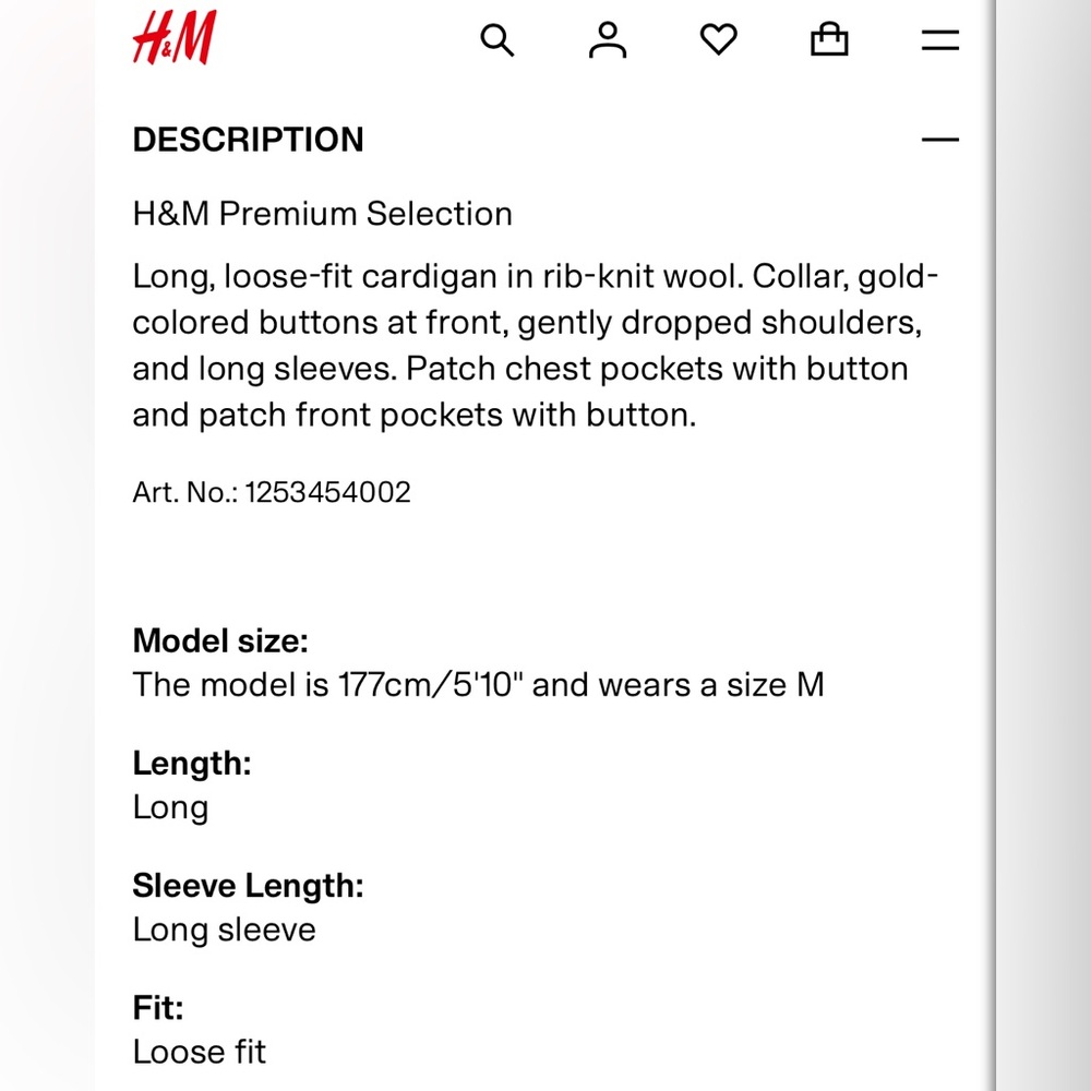 NWT • H&M • PREMIUM LABEL • Wool Blend Cardigan Jacket with Gold Buttons - Picture 4 of 7